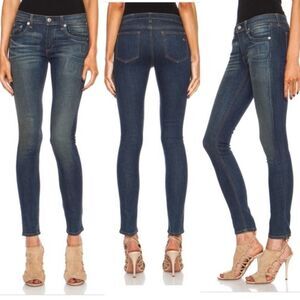 Rag & Bone Skinny Jeans Kingsland Distressed Denim Rips Holes Medium Dark Wash